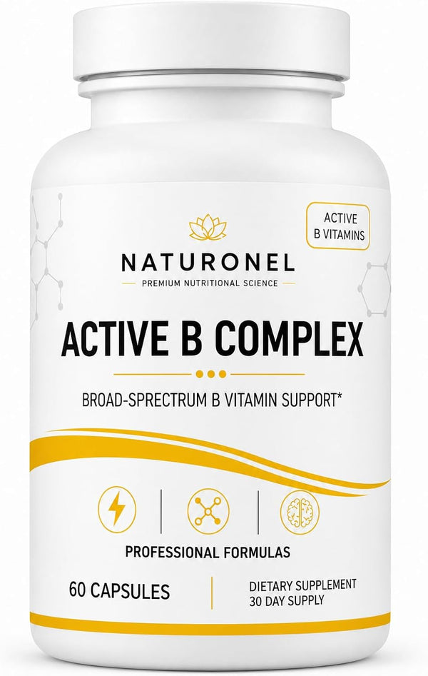 Active B Complex – Vitamin B Complex Supplement with B1, B2, B3, B5, B6, Folate, B12, Vitamin C, Biotin, Choline &amp; Inositol – Energy Metabolism &amp; Nervous System Support – 60 Capsules