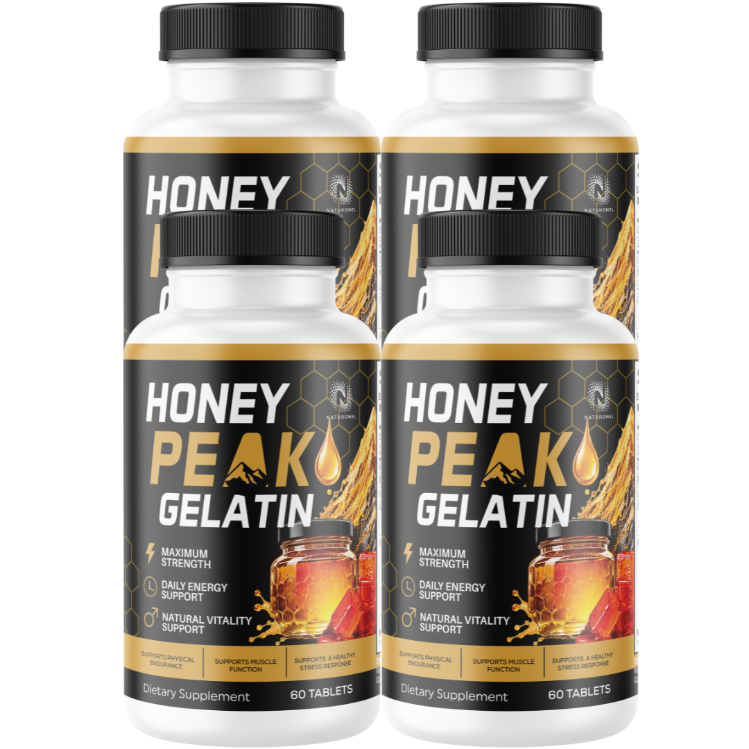 Honey Peak Gelatin for Men (4 Pack)– Premium Daily Vitality Formula with Longjack, Maca Root, L-Arginine, Tribulus, Ginseng & Boron – Energy, Endurance & Performance Support