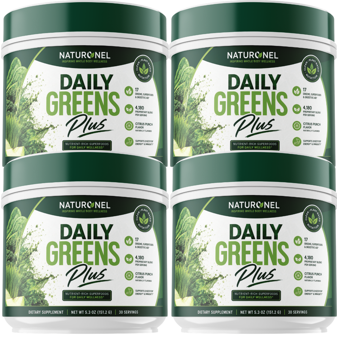 Daily Greens (4 Pack) Plus Powder - Superfood Greens Blend with Wheatgrass, Moringa, Spirulina, Chlorella, Matcha, Probiotics & Digestive Enzymes - Citrus Punch