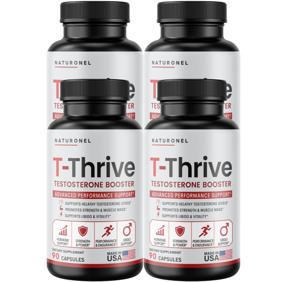 T-Thrive (4 Pack) Testosterone Booster for Men – Advanced Male Performance Formula with Tribulus, Tongkat Ali, Horny Goat Weed, Zinc & Magnesium – Strength, Energy, Vitality & Libido Support