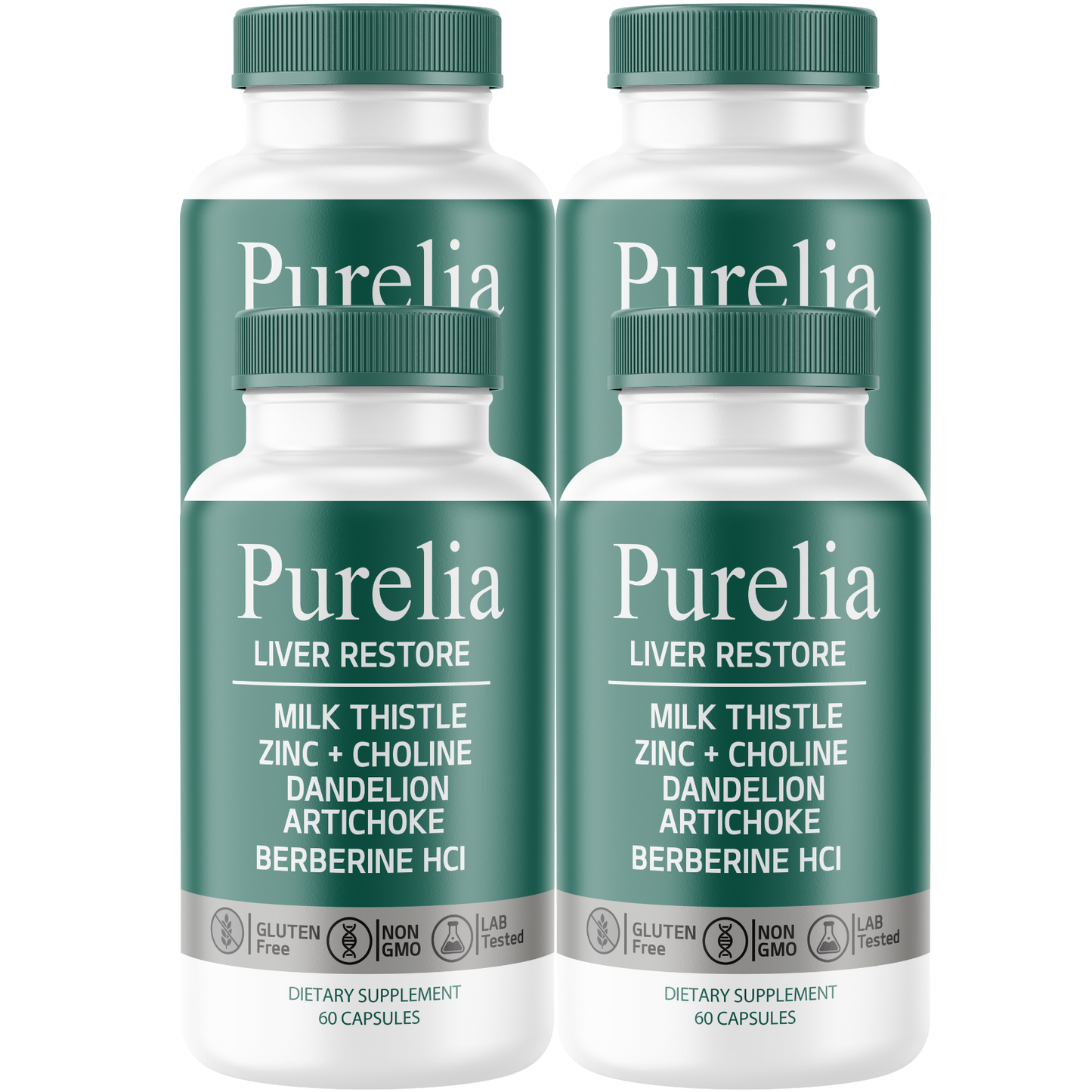 Purelia (4 Pack) Liver Restore Supplement – Milk Thistle, Berberine HCl, Artichoke, Dandelion, Zinc & Choline – Daily Liver Wellness Formula