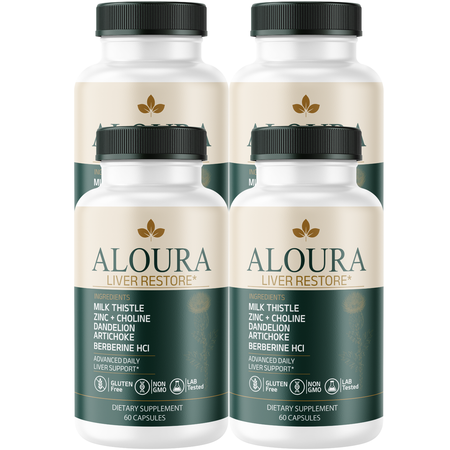 ALOURA (4 Pack) Liver Restore Supplement – Advanced Liver Support Formula with Milk Thistle, Berberine HCl, Artichoke, Dandelion, Zinc & Choline – Dietary Supplement