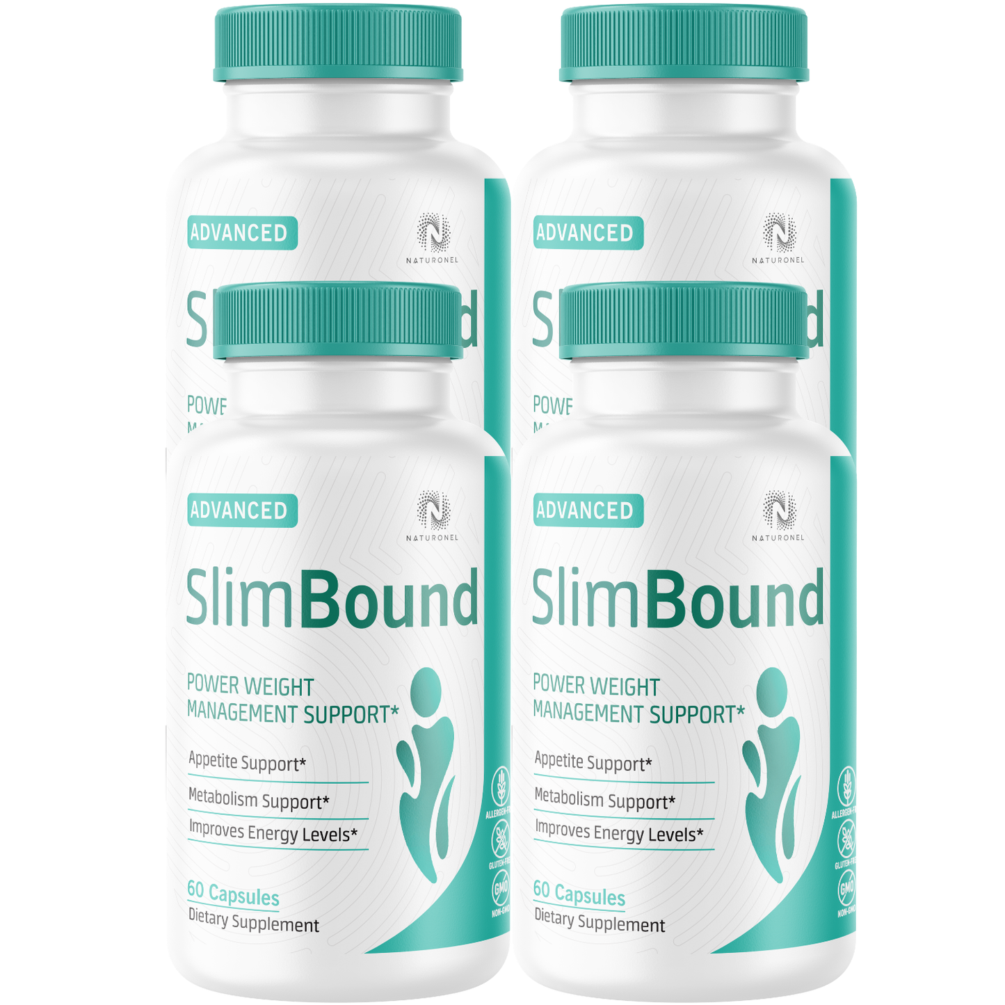 SlimBound (4 Pack) Advanced Weight Management Formula – Raspberry Ketones, African Mango, Green Tea Extract & Apple Cider Vinegar – Metabolism, Appetite & Energy Support