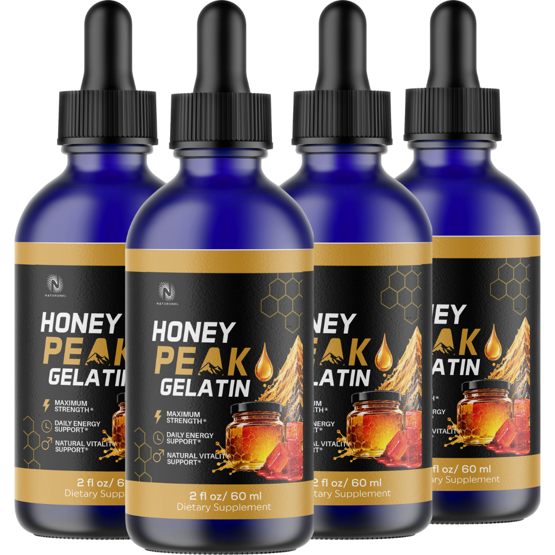 Honey Peak Gelatin Drops (4 Pack) – Daily Energy, Strength & Vitality Support – L-Arginine HCl, L-Glutamine & L-Tryptophan Liquid Formula
