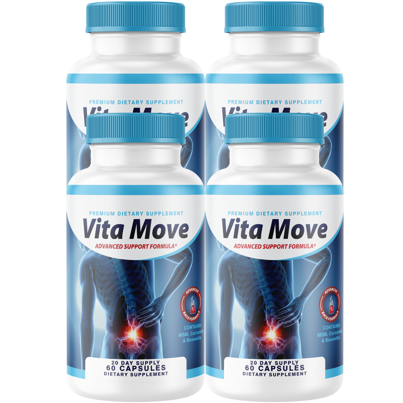 Vita Move (4 Pack) Joint Support Supplement – Glucosamine Sulfate 1500mg with Boswellia, Turmeric Curcumin, Chondroitin, MSM & Bromelain – Mobility & Flexibility Formula