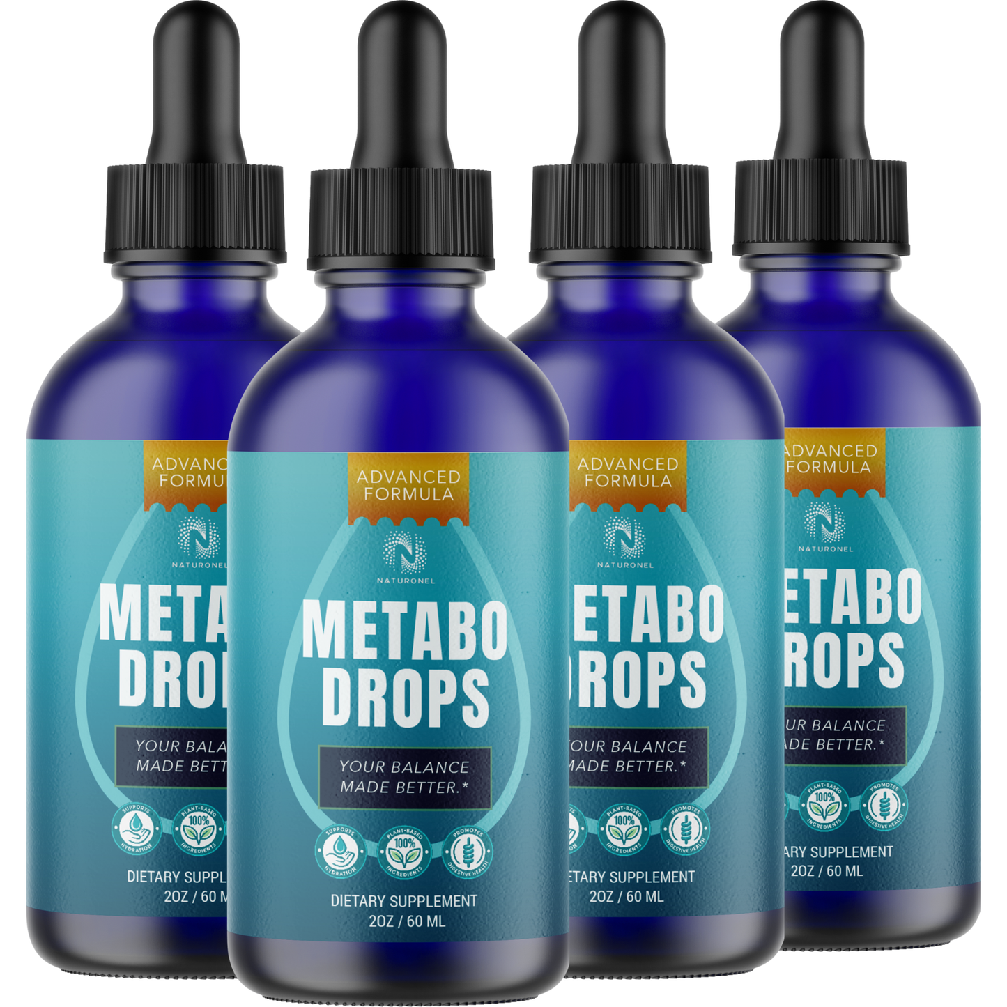 Metabo (4 Pack) Drops Liquid Dietary Supplement – Advanced Daily Wellness Formula with L-Arginine HCl, L-Glutamine & L-Tryptophan, Natural Lemon Flavor