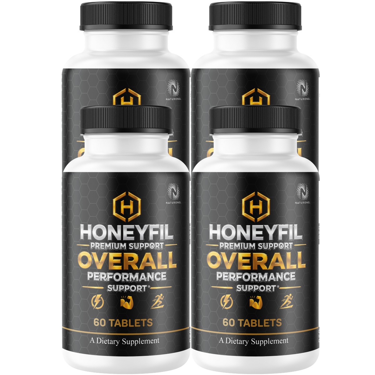 Honeyfil Premium Performance Formula for Men (4 Pack) – Energy & Vitality Support with Longjack, Maca, Ginseng, Zinc & L-Arginine