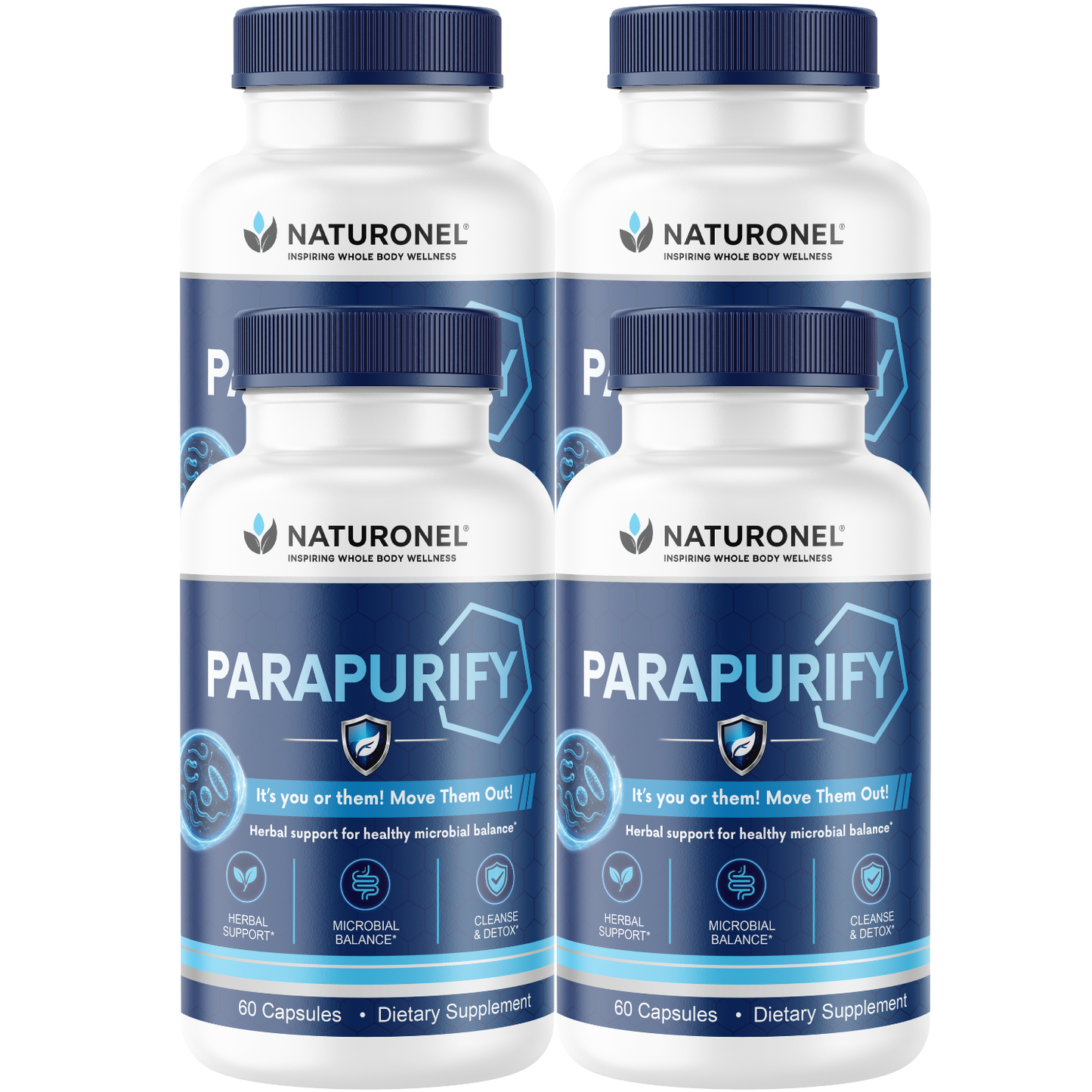 ParaPurify (4 Pack) Herbal Cleanse Supplement for Adults – Microbial Balance & Digestive Wellness Formula with Black Walnut, Psyllium Husk, Chlorella, Ginger & Papaya