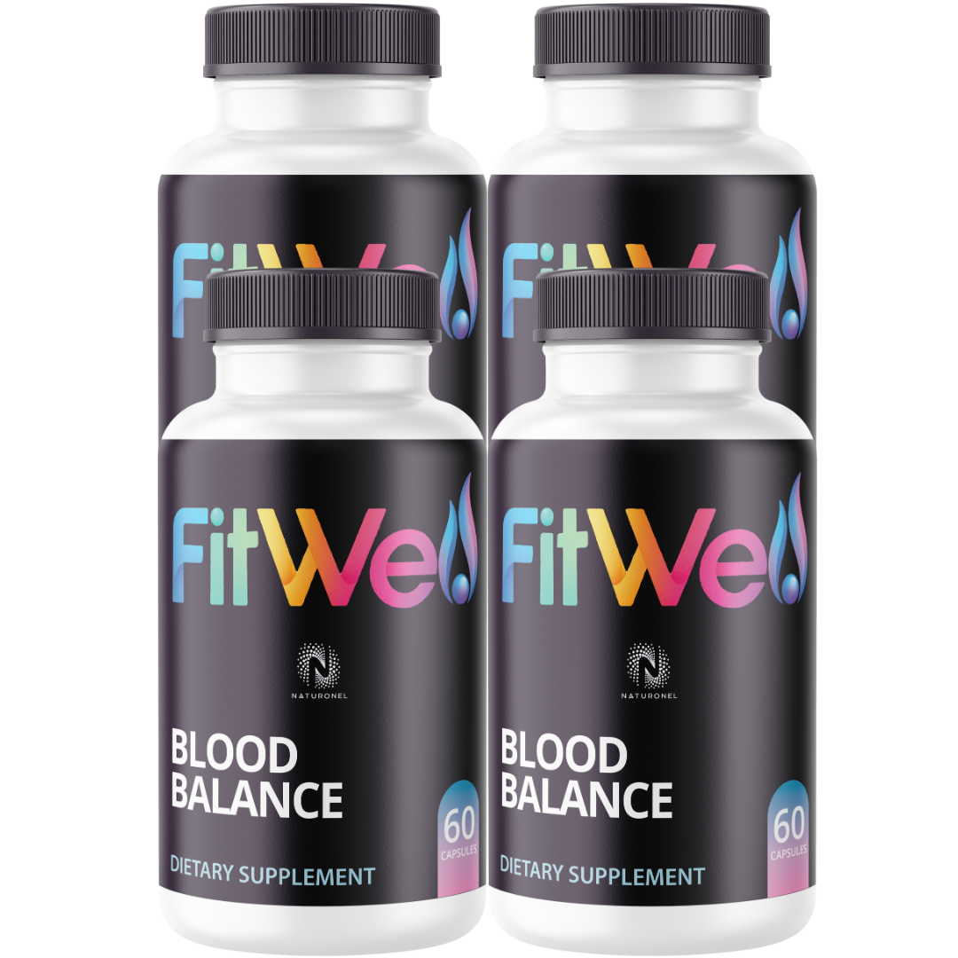 FitWell Blood Balance (4 Pack) – Daily Blood Sugar Metabolism Support with Chromium, Biotin, Magnesium, Zinc, Cinnamon & Herbal Extracts