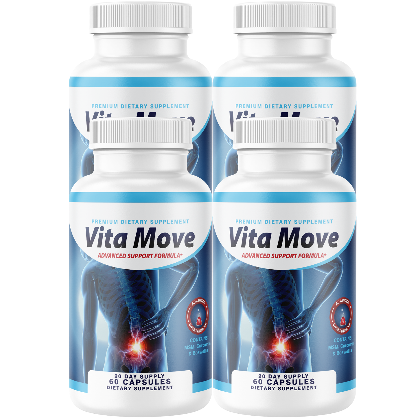 Vita Move Advanced (4 Pack) Joint Support Supplement – Glucosamine Sulfate 1500mg with Boswellia, Turmeric, Chondroitin, MSM & Bromelain – Mobility & Cartilage Formula