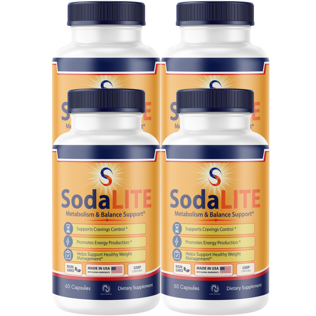 SodaLITE Metabolism & Energy Support (4 Pack) – Advanced Formula with Raspberry Ketones, African Mango, Green Tea Extract, ACV, Kelp & Grape Extract