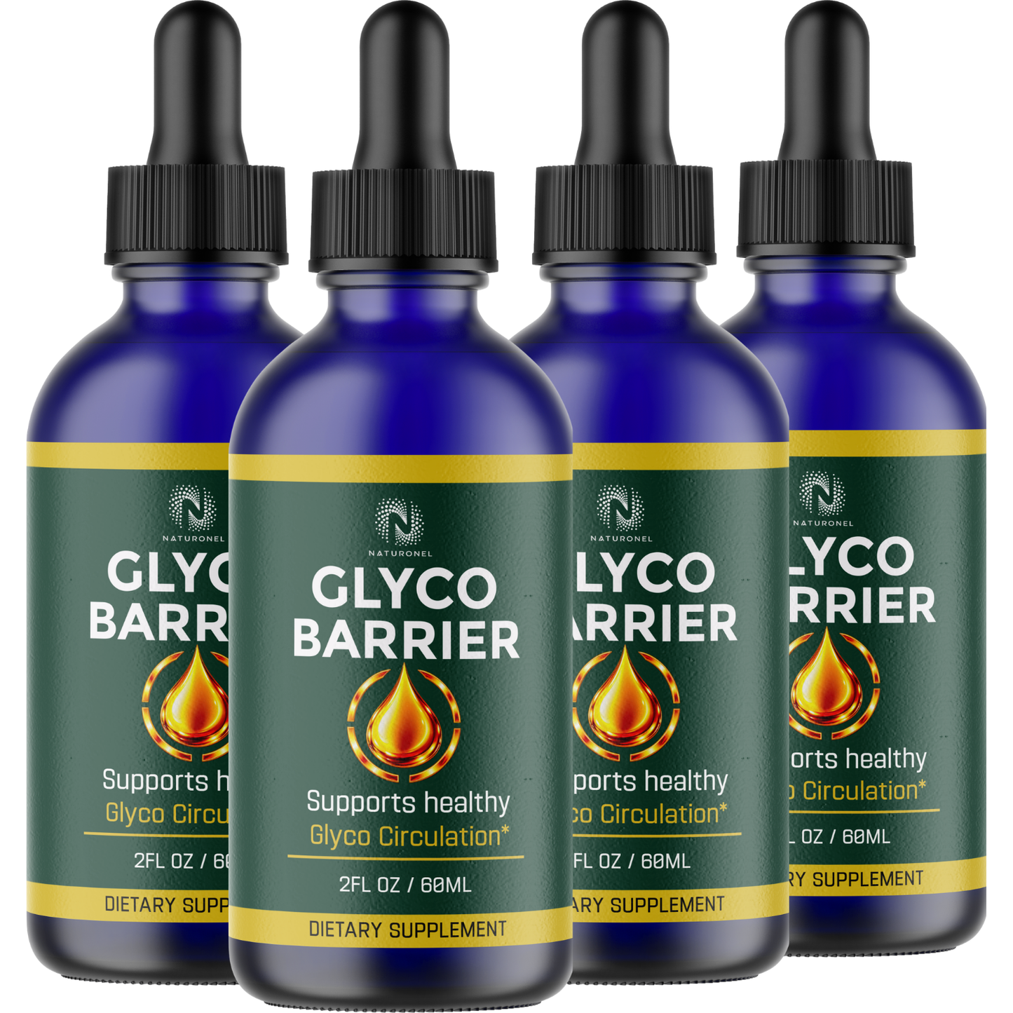 Glyco Barrier (4 Pack) Liquid Drops – Advanced Glyco Circulation Support Formula with L-Arginine HCl, L-Glutamine & L-Tryptophan