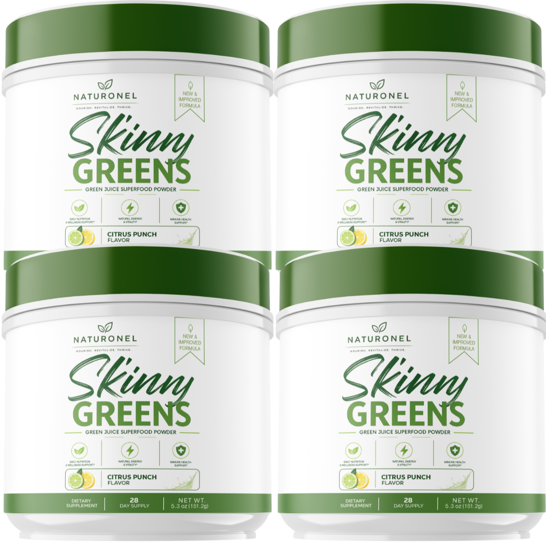 Skinny Greens Superfood Powder (4 Pack) – Organic Greens Blend with Wheatgrass, Moringa, Spirulina, Chlorella, Matcha Tea & Probiotics – Daily Greens Drink Mix – Citrus Punch Flavor