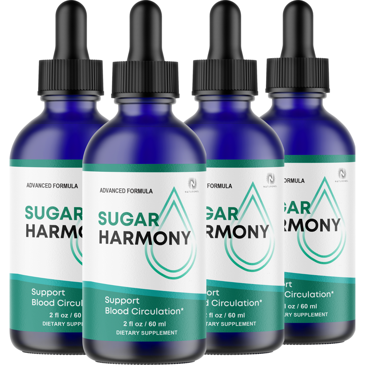 Sugar Harmony Drops (4 Pack) – Advanced Blood Circulation Support with L-Arginine, L-Glutamine & L-Tryptophan – Liquid Dietary Supplement
