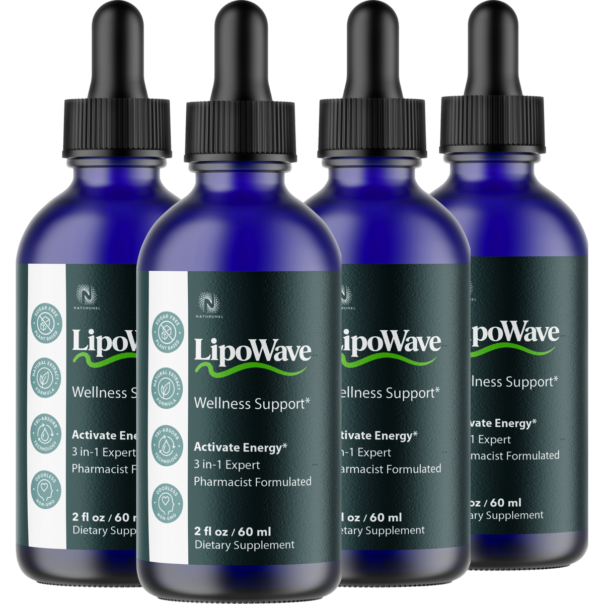 LipoWave 3-in-1 Liquid Supplement (4 Pack) – L-Arginine, L-Glutamine & L-Tryptophan – Energy, Vitality & Daily Wellness Support