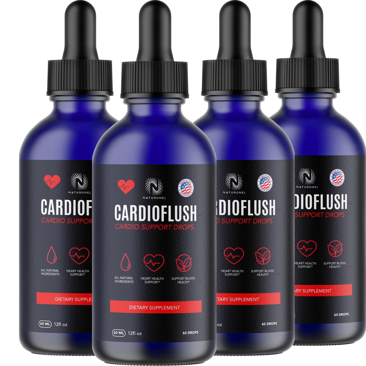CardioFlush (4 Pack) Cardio Support Drops – Liquid Heart Health Supplement with L-Arginine, L-Glutamine & L-Tryptophan – Blood Flow & Cardiovascular Wellness Formula – Natural Lemon Flavor