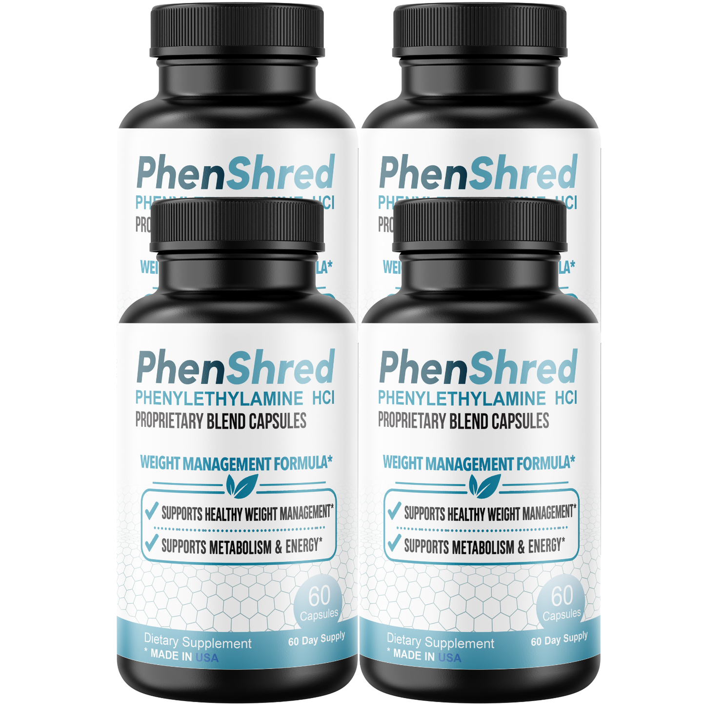 PhenShred Phenylethylamine HCl Capsules with Caffeine, Green Tea, L-Carnitine & Glucomannan Energy & Metabolism Support Supplement