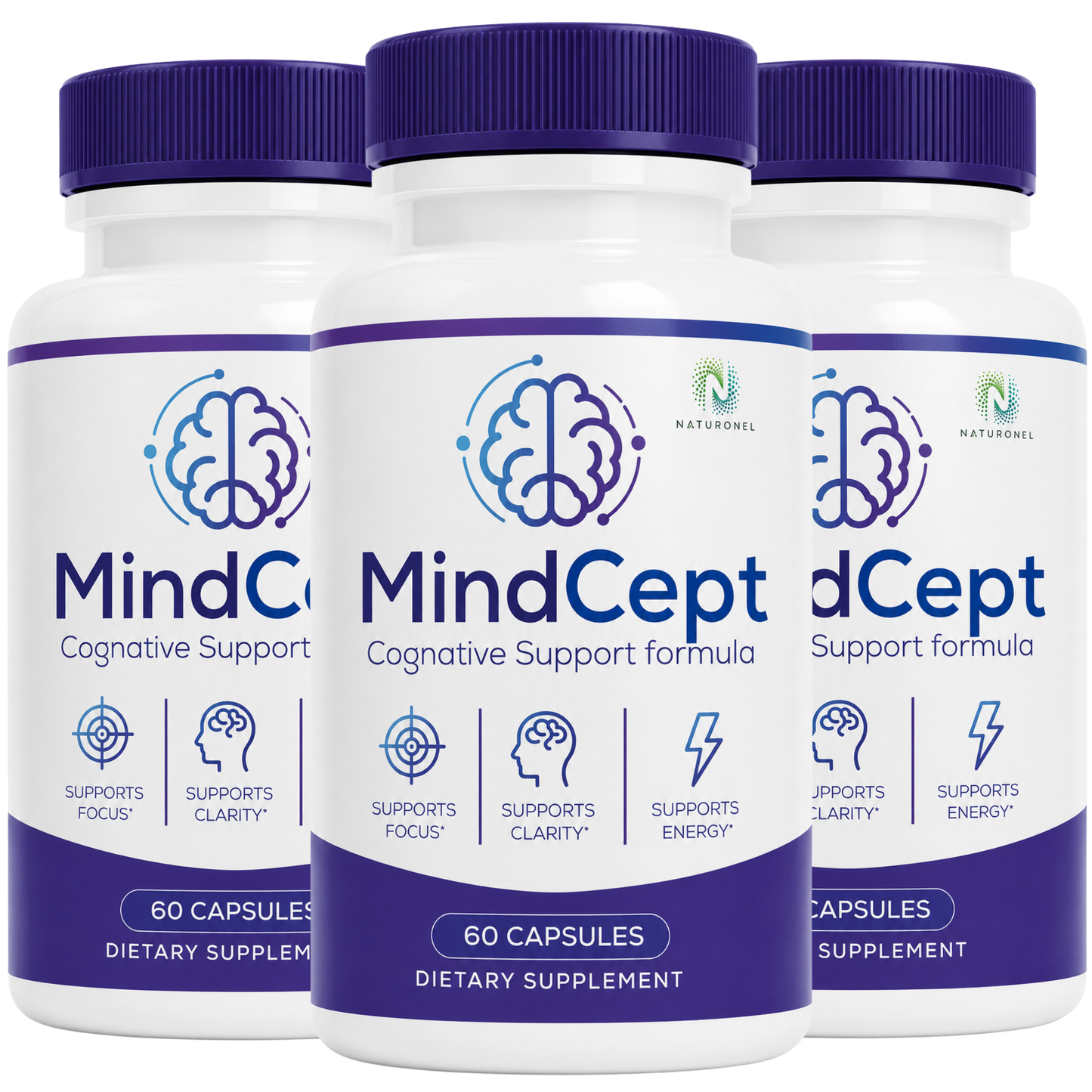 MindCept (3 Pack) Cognitive Support Formula – Brain Health Supplement for Focus, Memory, Mental Clarity & Cognitive Performance, Daily Nootropic Blend with Vitamins, Minerals & Botanical Extracts