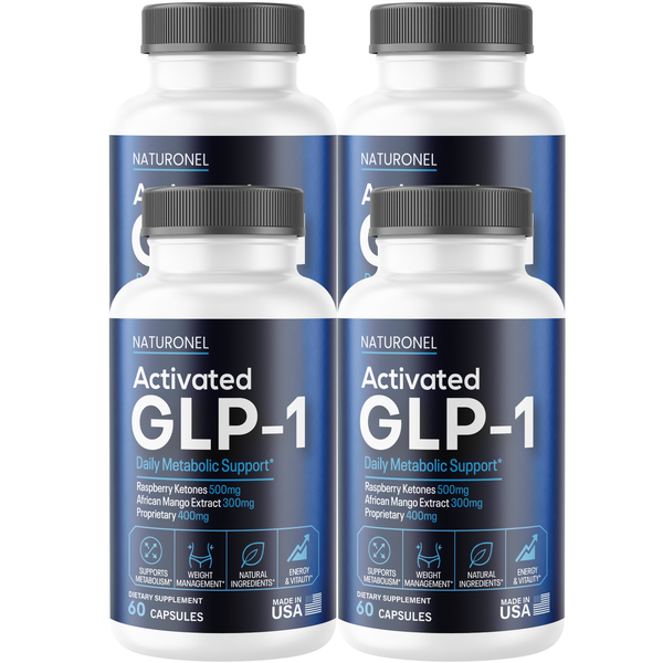 Activated GLP-1 (4 Pack) Daily Metabolic Support – Raspberry Ketones 500mg, African Mango 300mg, Green Tea, Apple Cider Vinegar & Kelp Blend – Energy & Weight Management Formula