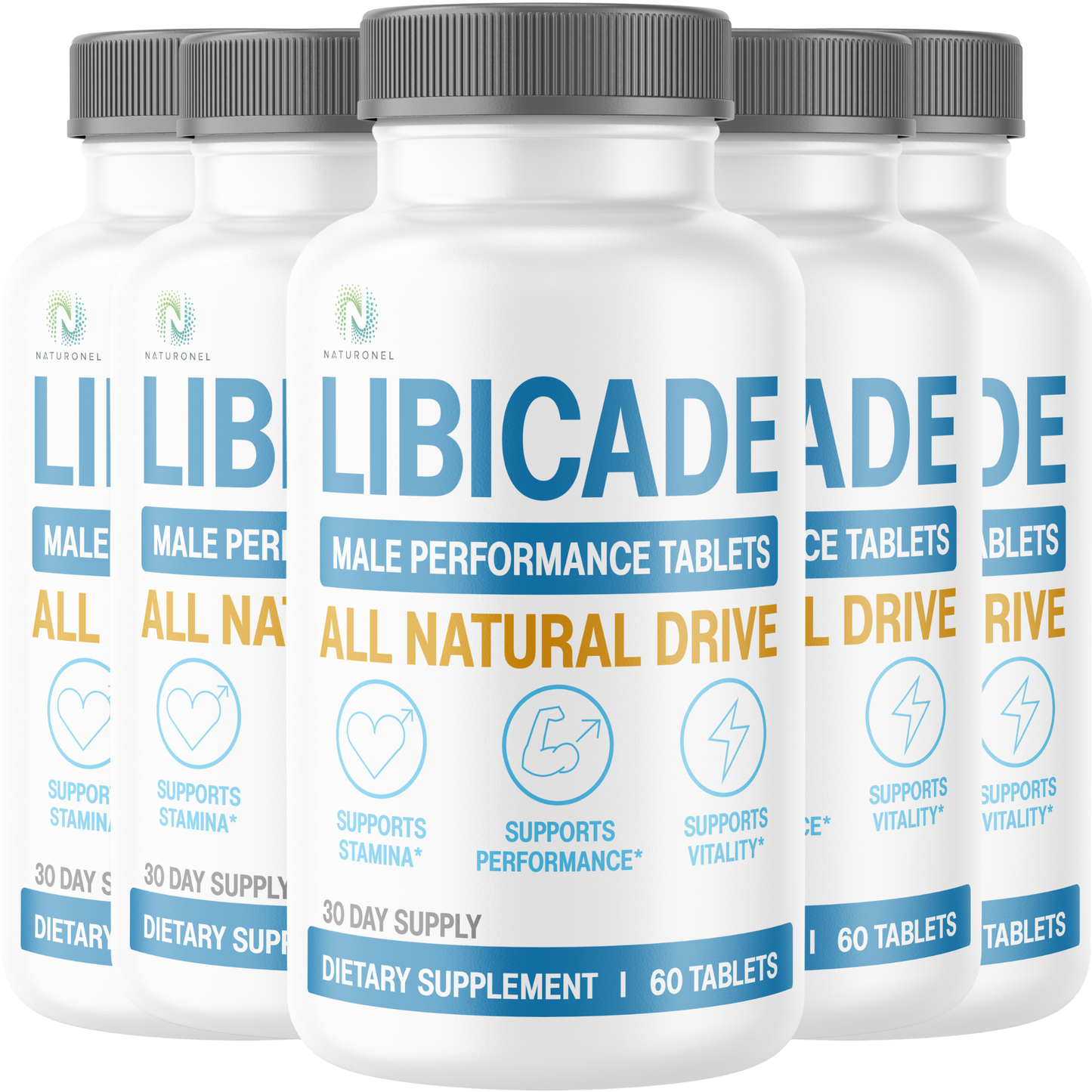 LIBICADE (5 Pack) Male Performance Supplement with Tongkat Ali, Maca Root, L-Arginine, Tribulus, Ginseng & Zinc, Men's Daily Vitality Formula, Stamina & Energy Support