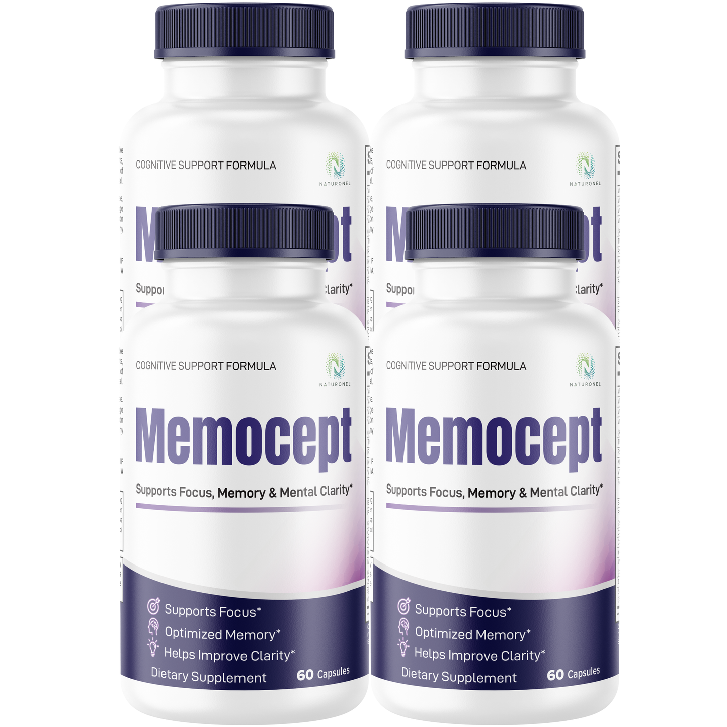 Memocept (4 Pack) Cognitive Support Formula – Brain Health Supplement with DMAE, Bacopa, Phosphatidylserine, GABA, Huperzine A & DHA – Supports Focus, Memory & Mental Clarity