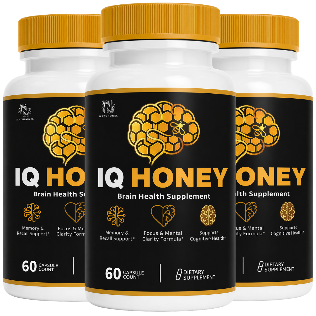 IQ Honey (3 Pack) Premium Brain Health Formula with Vitamins, Minerals, DMAE, Bacopa, Green Tea Extract & Phosphatidylserine, Dietary Supplement
