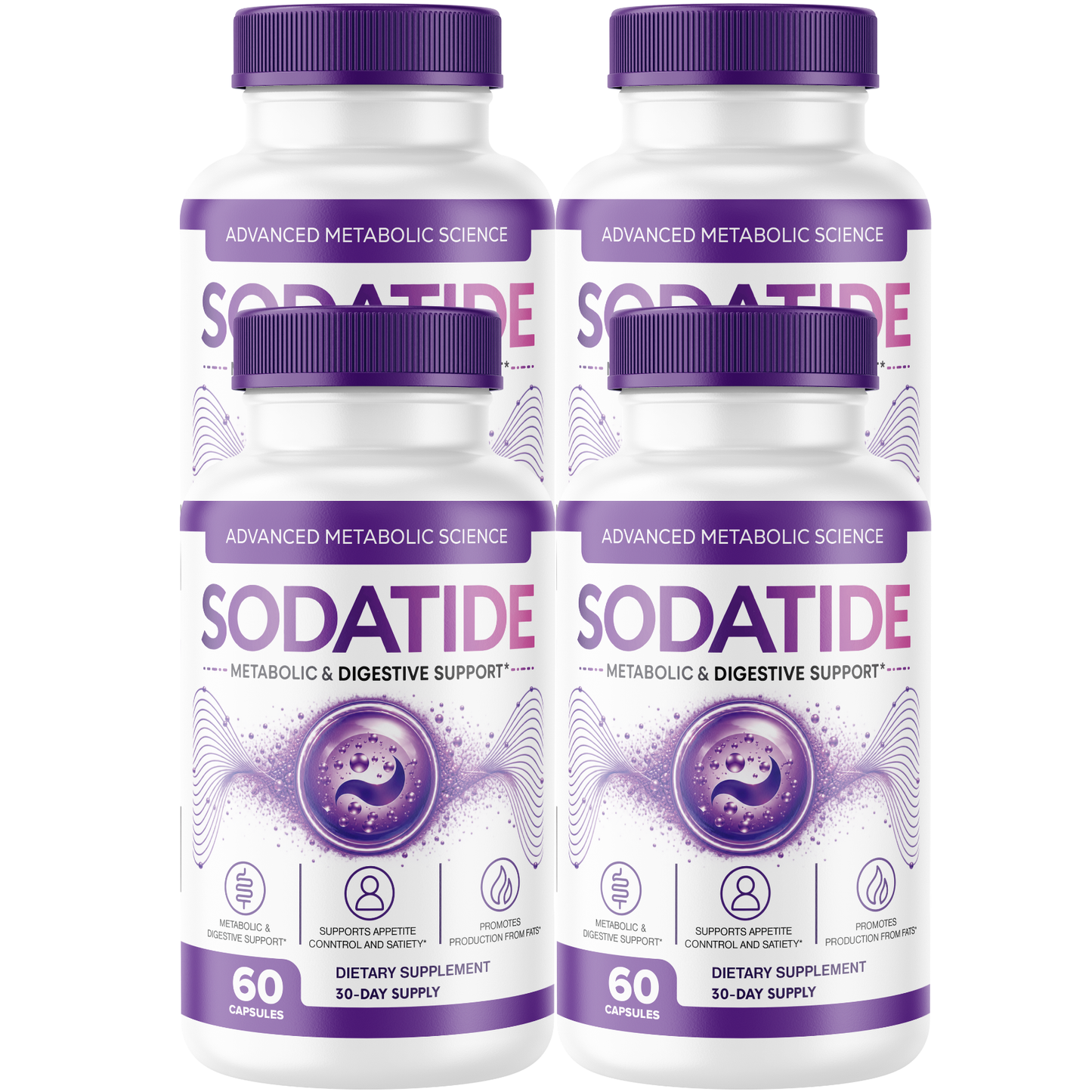 Sodatide (4 Pack) Metabolic & Digestive Support Supplement with Green Tea, Green Coffee Bean, Garcinia Cambogia, Raspberry Ketone & Caffeine Appetite Support Formula