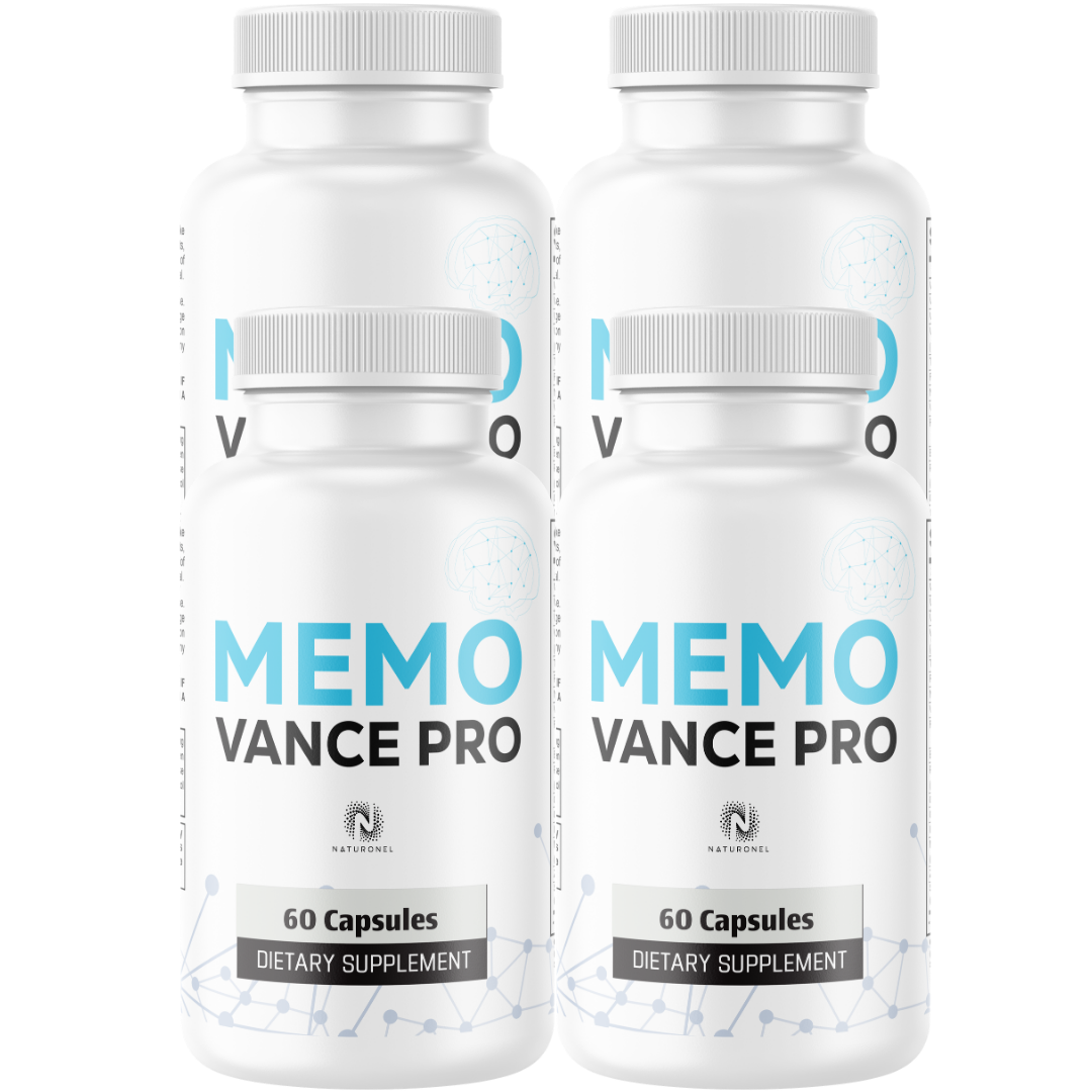 Memo Vance Pro (4 Pack) – Daily Brain Health Supplement for Adults, Memory, Focus & Cognitive Support with Bacopa, DMAE, GABA, Huperzine A & Choline