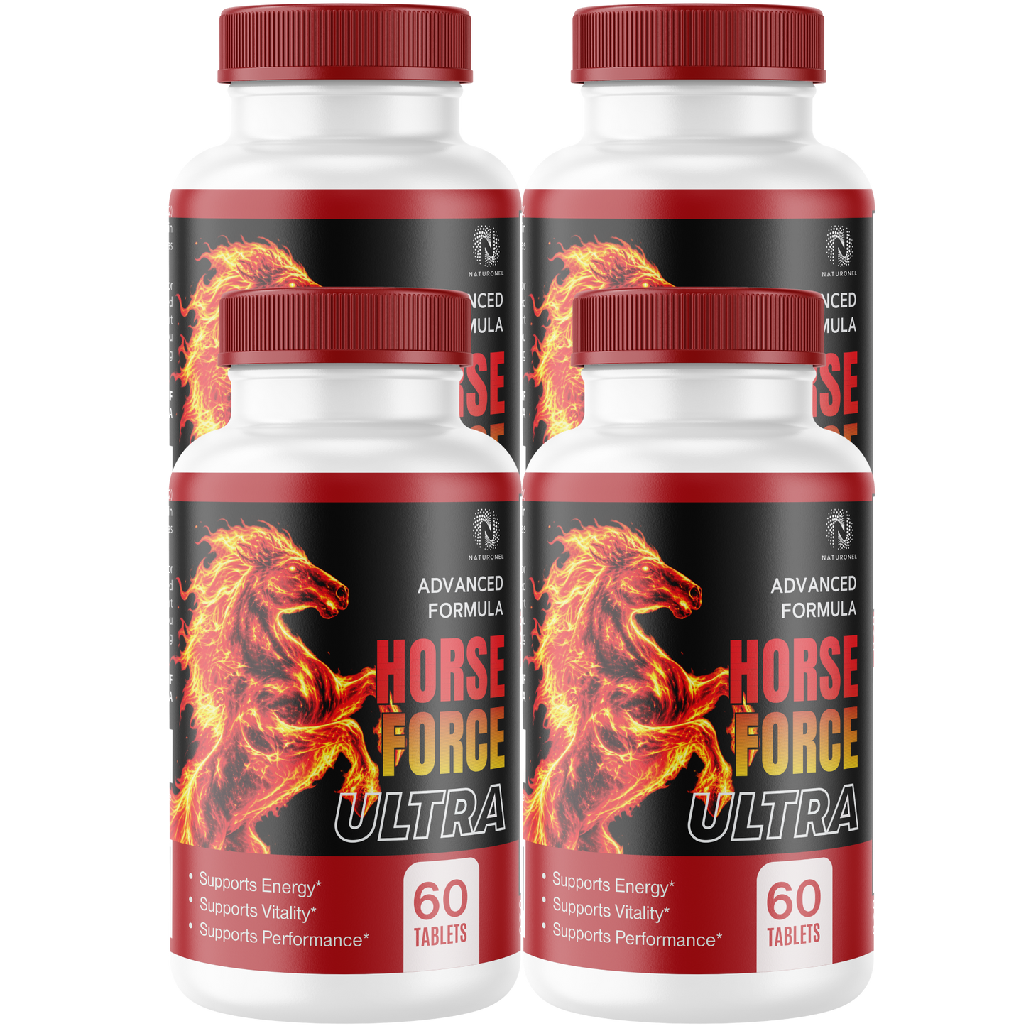 Horse Force Ultra (4 Pack) Supplement for Men - Longjack, Maca, L-Arginine, Ginseng & Tribulus Blend with Zinc - Daily Vitality, Energy & Performance Support