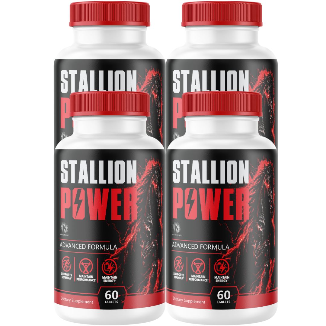 Stallion Power (4 Pack) – Advanced Men's Vitality Supplement with Longjack, L-Arginine, Ginseng, Maca & Zinc – Energy & Endurance Support