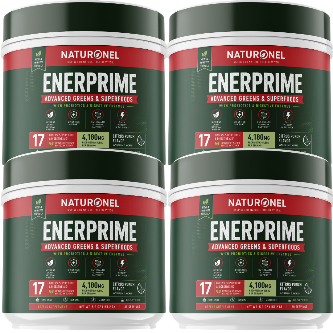 EnerPrime (4 Pack) Advanced Greens Superfood Powder with Probiotics & Digestive Enzymes 17 Organic Greens & Superfoods Citrus Punch