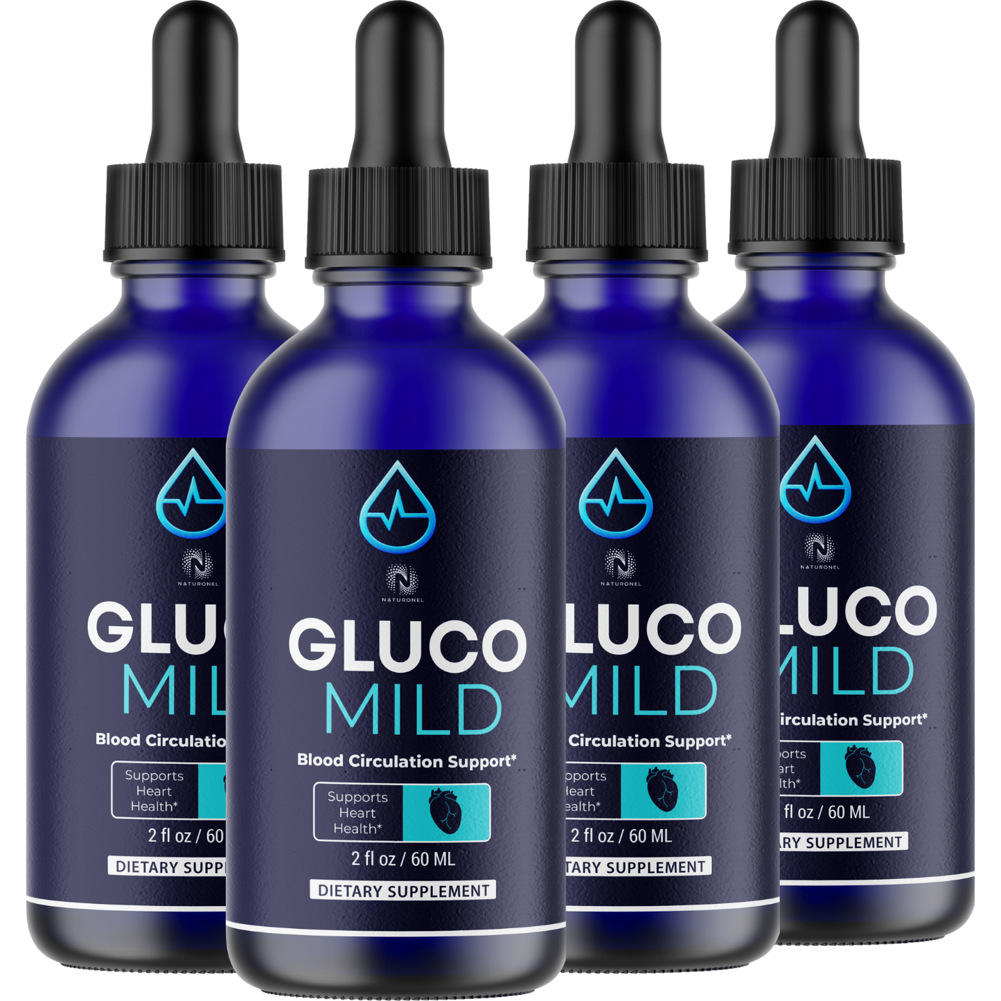 Gluco Mild (4 Pack) Liquid Supplement – Blood Circulation & Heart Health Support, L-Arginine HCl, L-Glutamine & L-Tryptophan