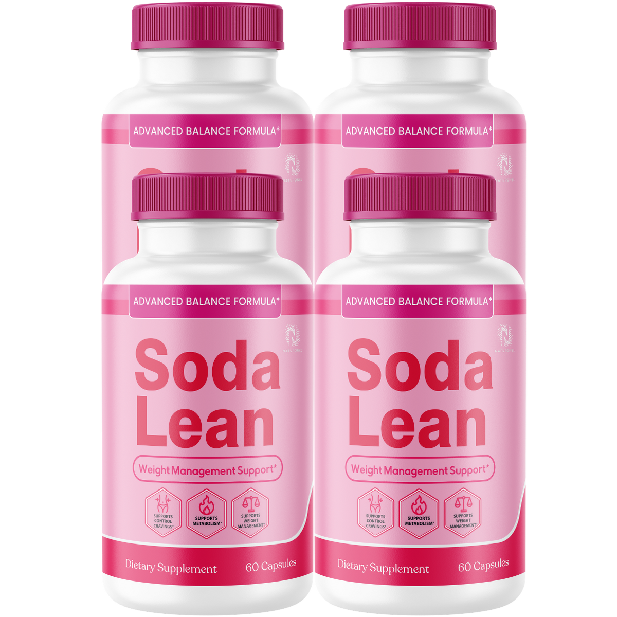 Soda Lean Metabolism Support (4 Pack) – Advanced Weight Management Formula with Raspberry Ketones, African Mango, Green Tea Extract & Apple Cider Vinegar