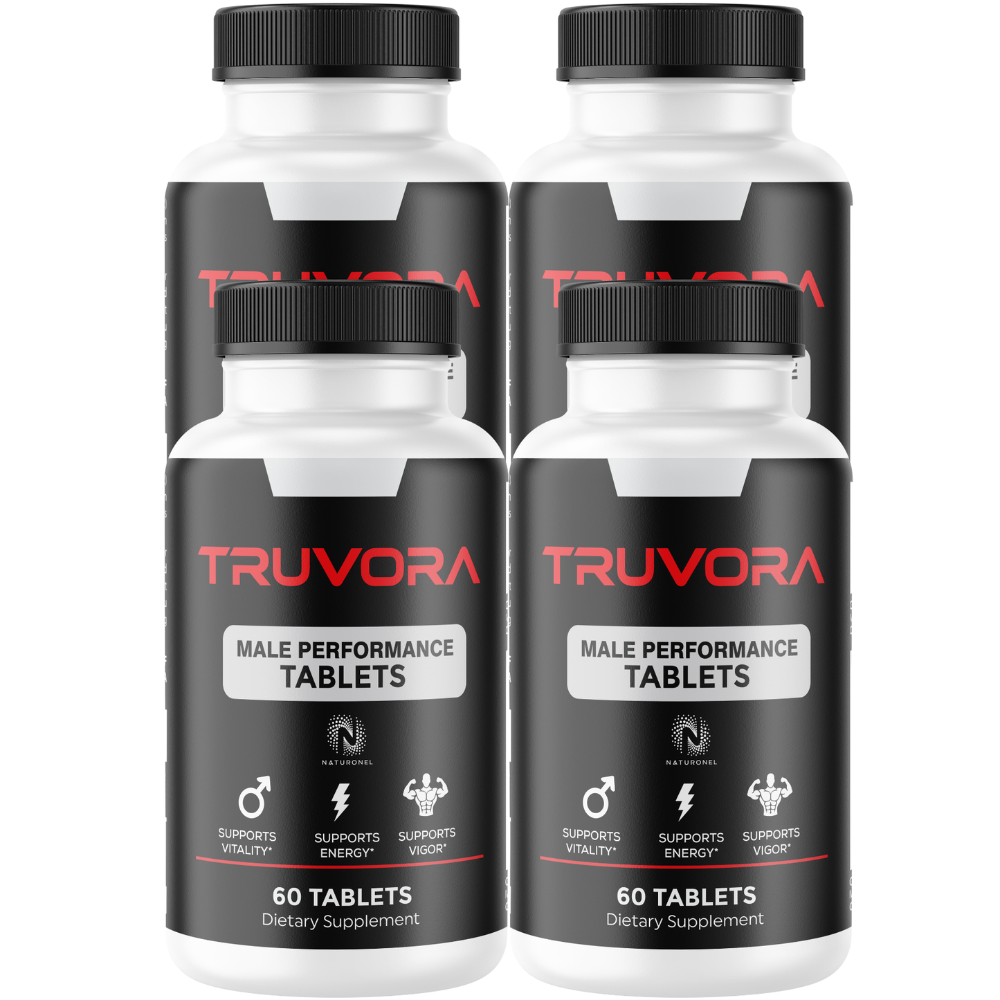 Truvora (4 Pack) Male Performance Tablets for Men – Daily Vitality Formula with Tongkat Ali, Maca, L-Arginine, Ginseng, Tribulus & Boron – Men's Wellness Supplement