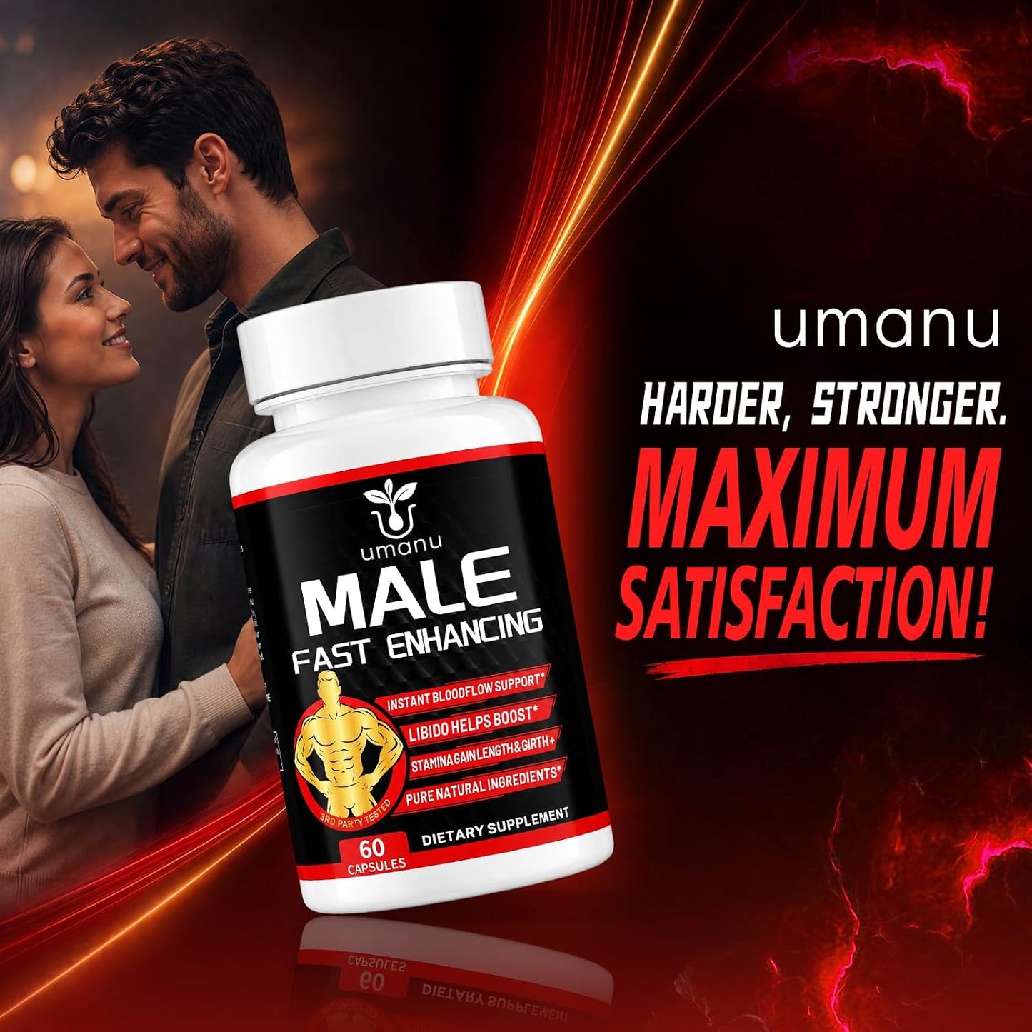 Umanu Fast-Acting Male Enhancing Supplement – Boost Blood Flow, Gain Drive, Size (Length + Girth), Increase Stamina – Made with Maca, Epimedium &amp; Other Natural Ingredients – 3rd Party Tested