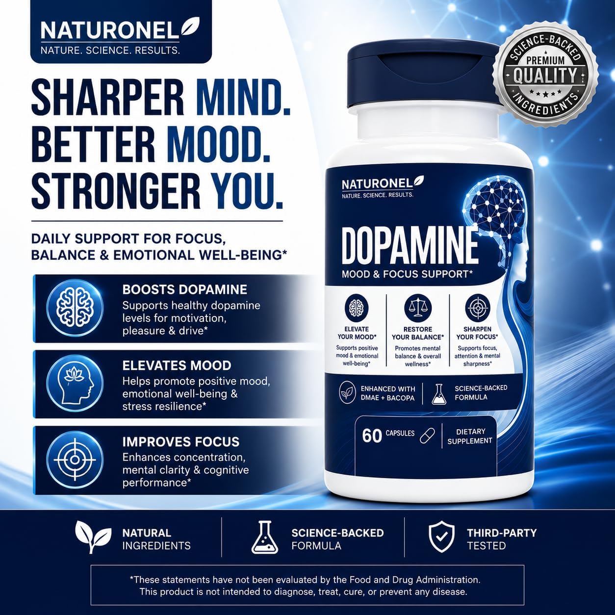 Dopamine Brain Food | Dopamine Supplement (3-Pack) Mood Balance, Focus Memory Motivation Energy Support | Cognitive Health &amp; Mental Drive, Vegan Capsules