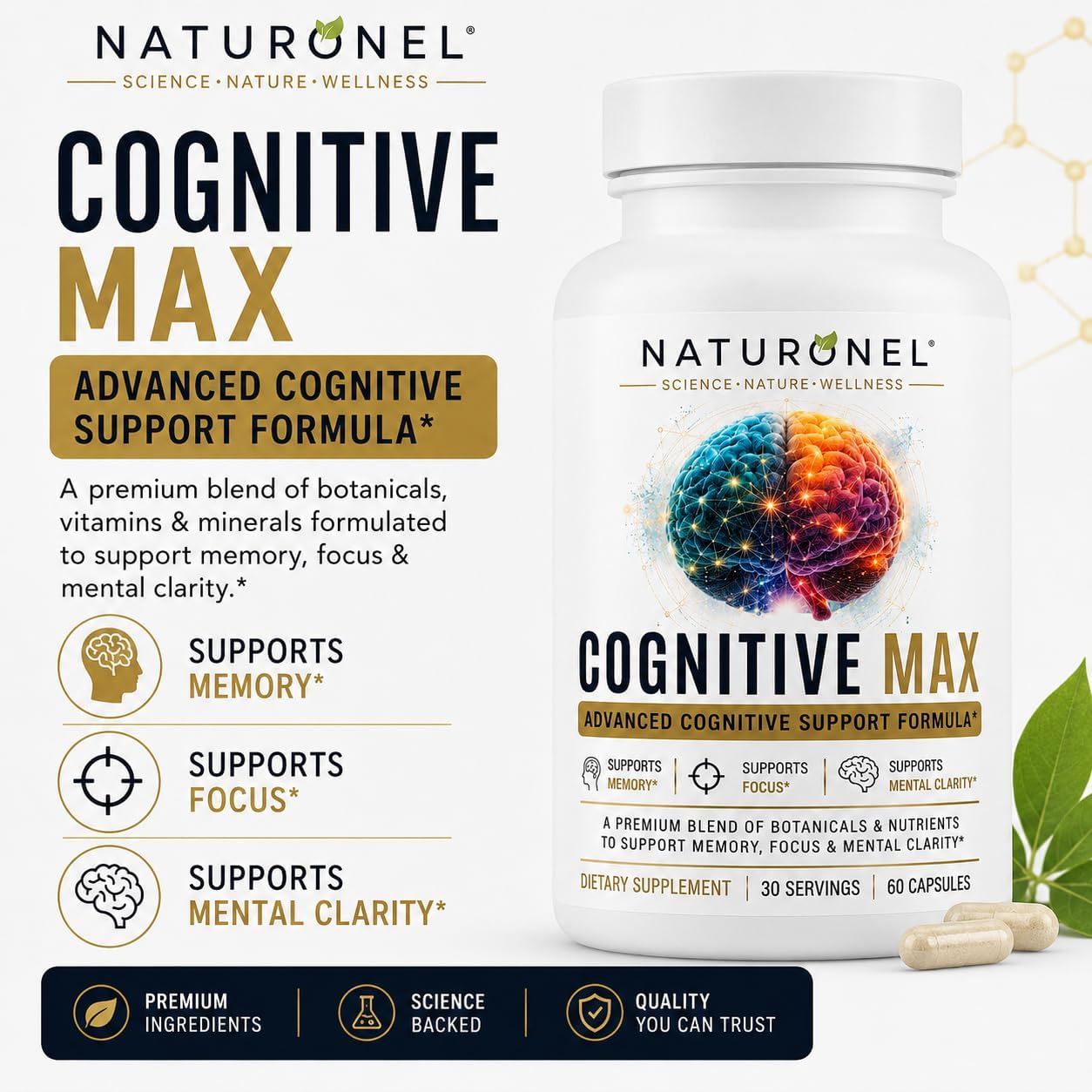 Cognitive Max Brain Supplement (6 Bottles) Focus Supplement for Memory, Mental Clarity &amp; Brain Health Support – Nootropic Formula with DMAE, Bacopa &amp; Phosphatidylserine