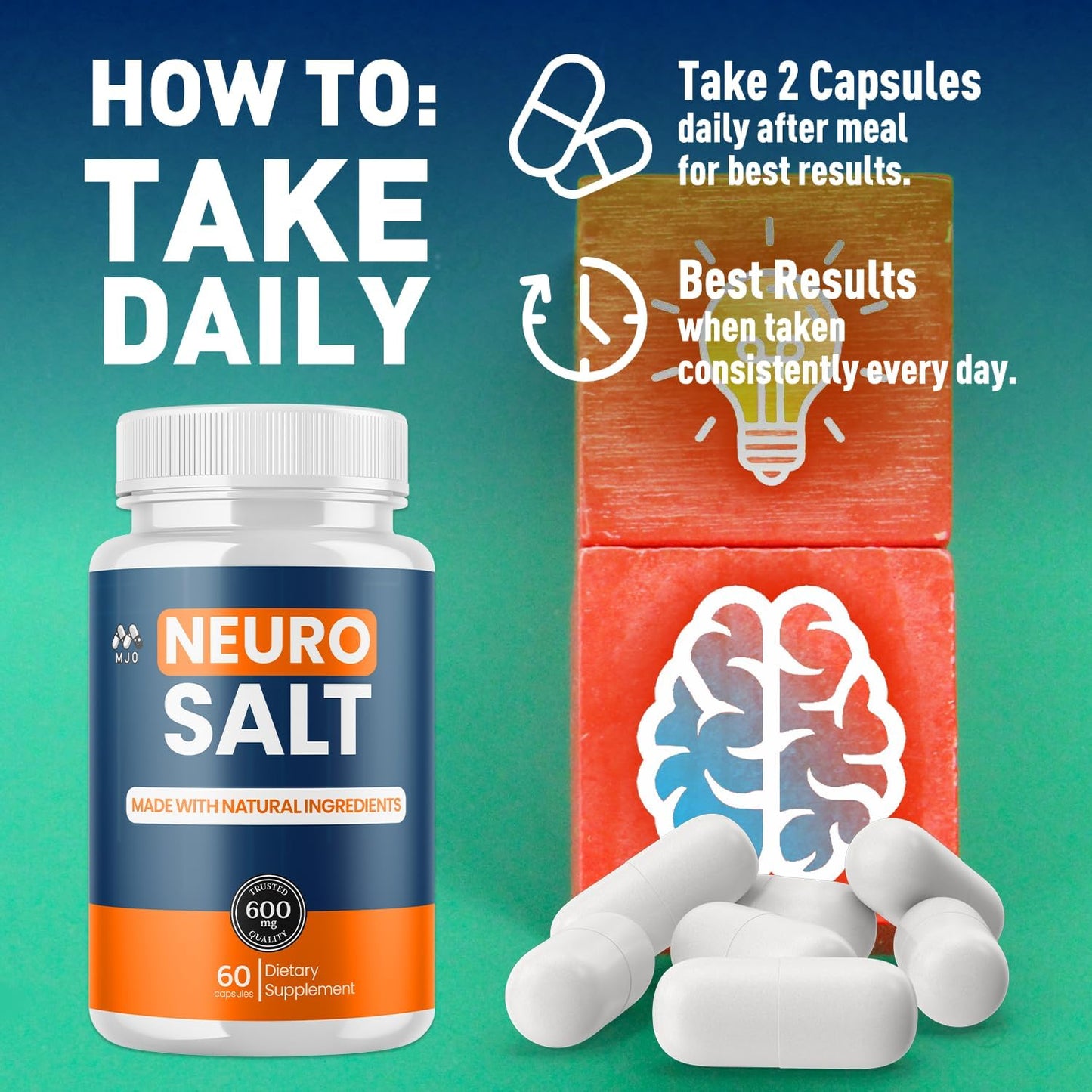 (2 Pack) Neuro Salt Capsules, NeuroSalt Pills with All Natural Ingredients, Advanced Neuro Salt Capsules Overall Health and Wellness Supplement Formula with Max Strength Multivitamin (120 Capsules)
