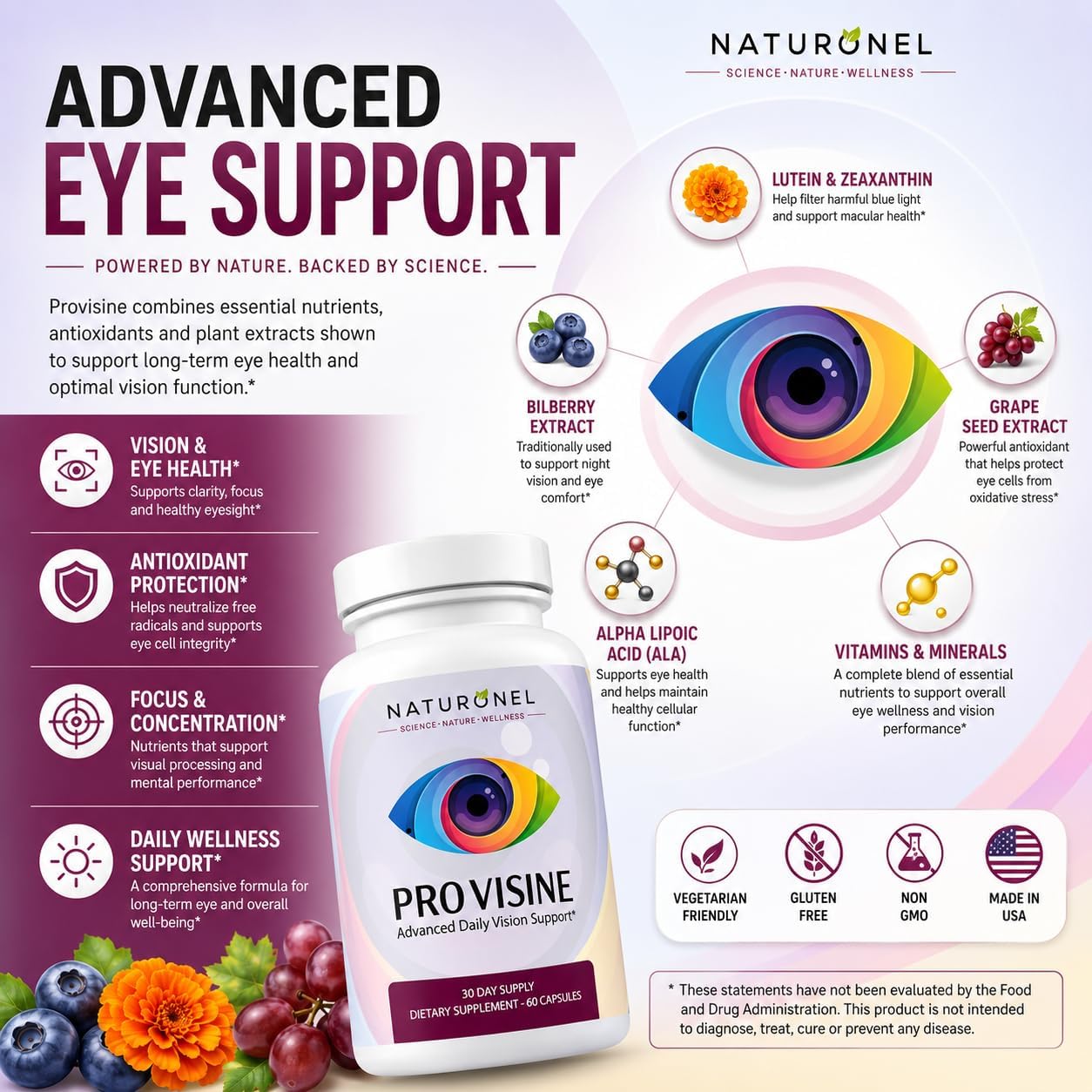 Provisine Vision Support Supplement (10 Bottles) Eye Vitamins with Lutein, Zeaxanthin, Bilberry, Eyebright, Alpha Lipoic Acid, Taurine, Vitamin A C E &amp; Zinc – Daily Eye Health Formula