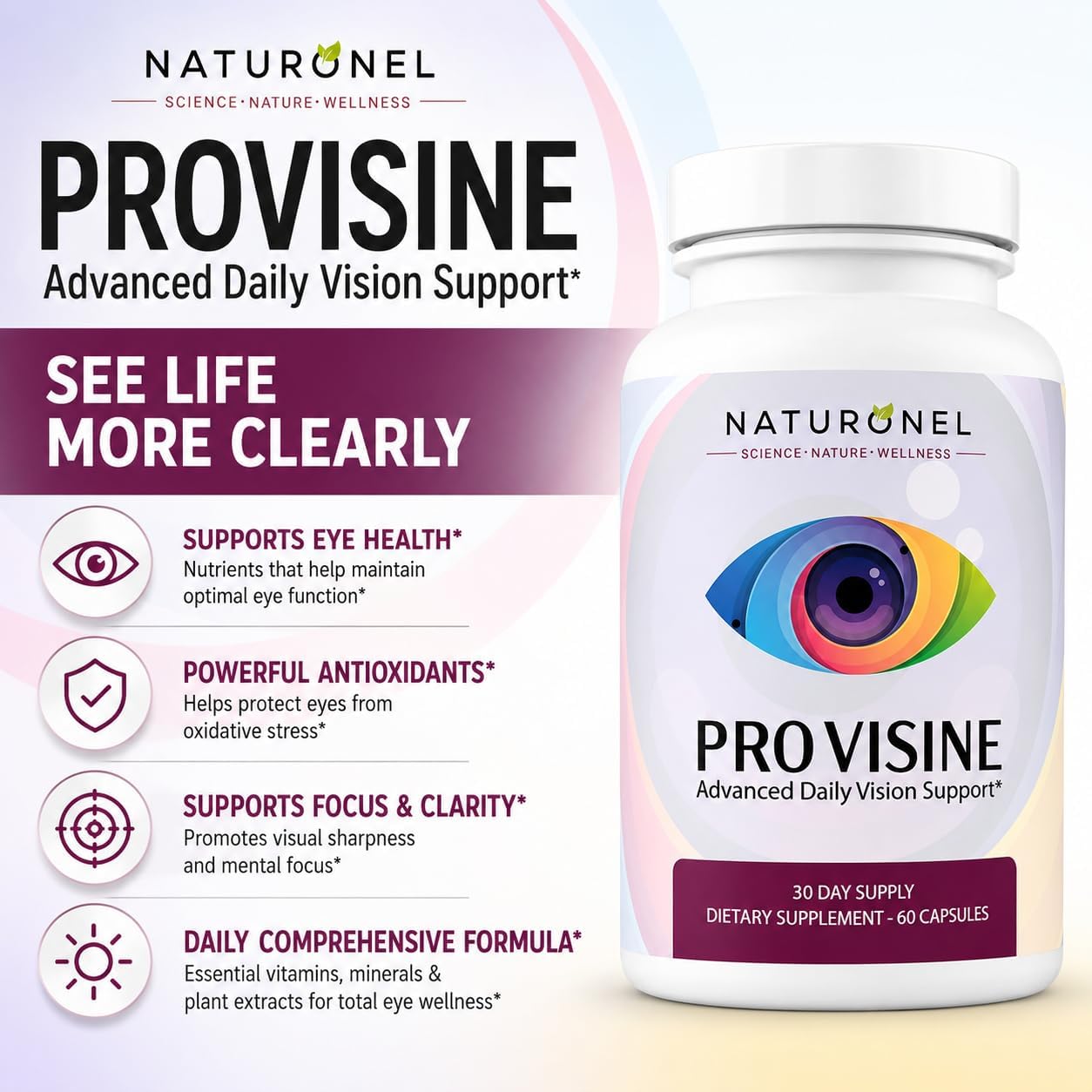 Provisine Vision Support Supplement (10 Bottles) Eye Vitamins with Lutein, Zeaxanthin, Bilberry, Eyebright, Alpha Lipoic Acid, Taurine, Vitamin A C E &amp; Zinc – Daily Eye Health Formula