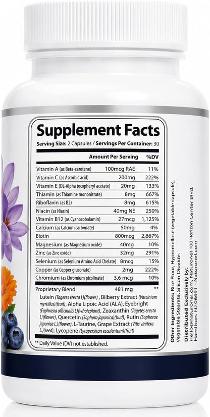Neurobella 15-in-1 Advanced Eye Formula (6 Bottles) Neurobella Eye Formula | Digital Eye Strain &amp; Night Driving Clarity, All 3 Carotenoids (Lutein, Zeaxanthin), Bilberry