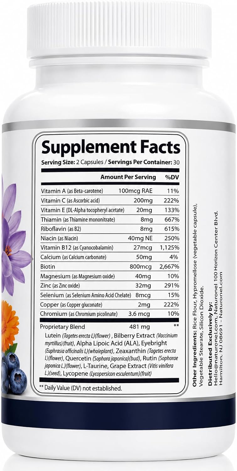 Visiovance 15 in 1 Advanced Eye Formula (2 Bottles) Visiovance Eye Supplement | Digital Eye Strain &amp; Night Driving Clarity, All 3 Carotenoids (Lutein, Zeaxanthin), Bilberry