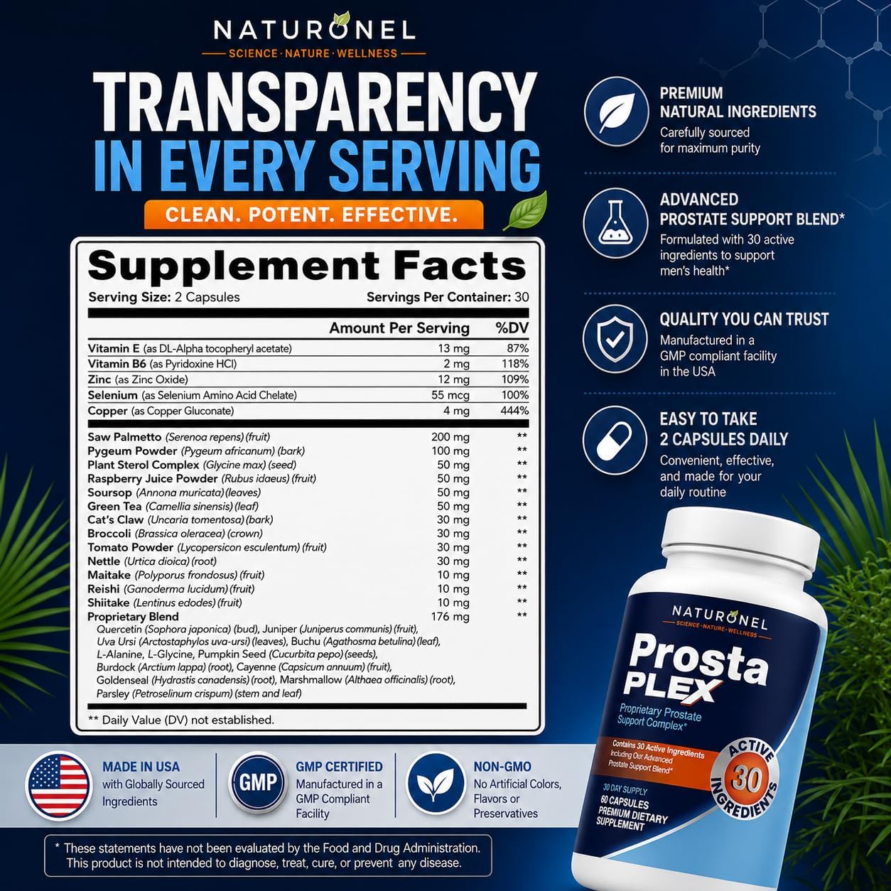ProstaPlex Prostate Support (5 Bottles) Saw Palmetto 200mg, Pygeum, Plant Sterols, Mushroom Blend, Zinc &amp; Selenium - Supports Urinary Flow, Bladder Health &amp; Prostate Wellness