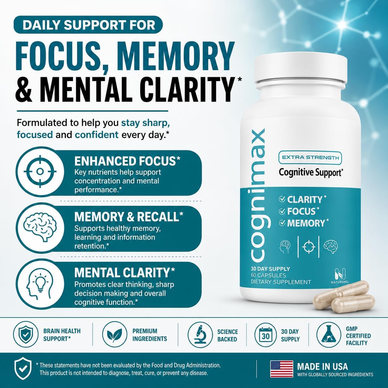 CogniMax Brain Health Supplement (6 Bottles) DMAE Bacopa Ginkgo GABA Phosphatidylserine - Brain Nutrition Formula with B Complex DHA Vitamins Minerals - Daily Cognitive Wellness
