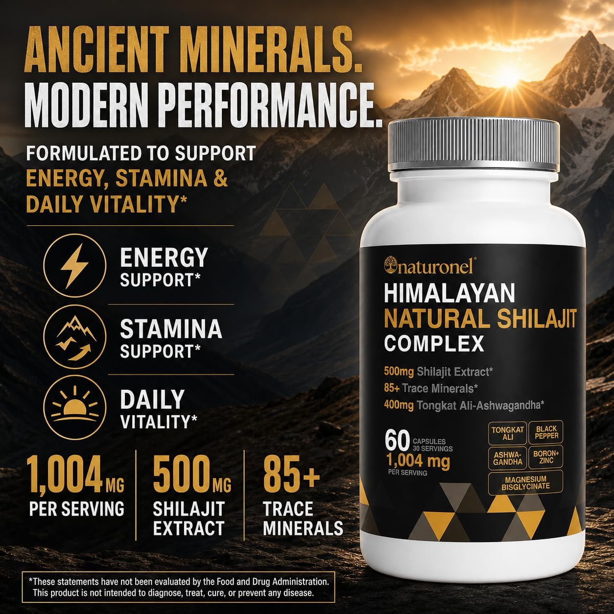 Highest Potency Black Shilajit for Men (4Pack) 80% Fulvic Acid – Tongkat Ali, Ashwagandha, Boron &amp; Black Pepper | 85+ Trace Minerals &amp; Fulvic Acid | Pure Himalayan Shilajit Capsules