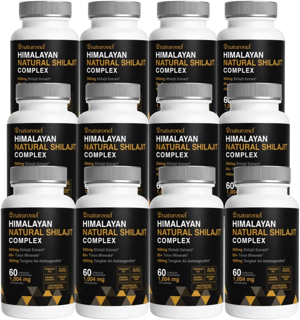 Highest Potency Black Shilajit for Men (12Pack) 80% Fulvic Acid – Tongkat Ali, Ashwagandha, Boron &amp; Black Pepper | 85+ Trace Minerals &amp; Fulvic Acid | Pure Himalayan Shilajit Capsules