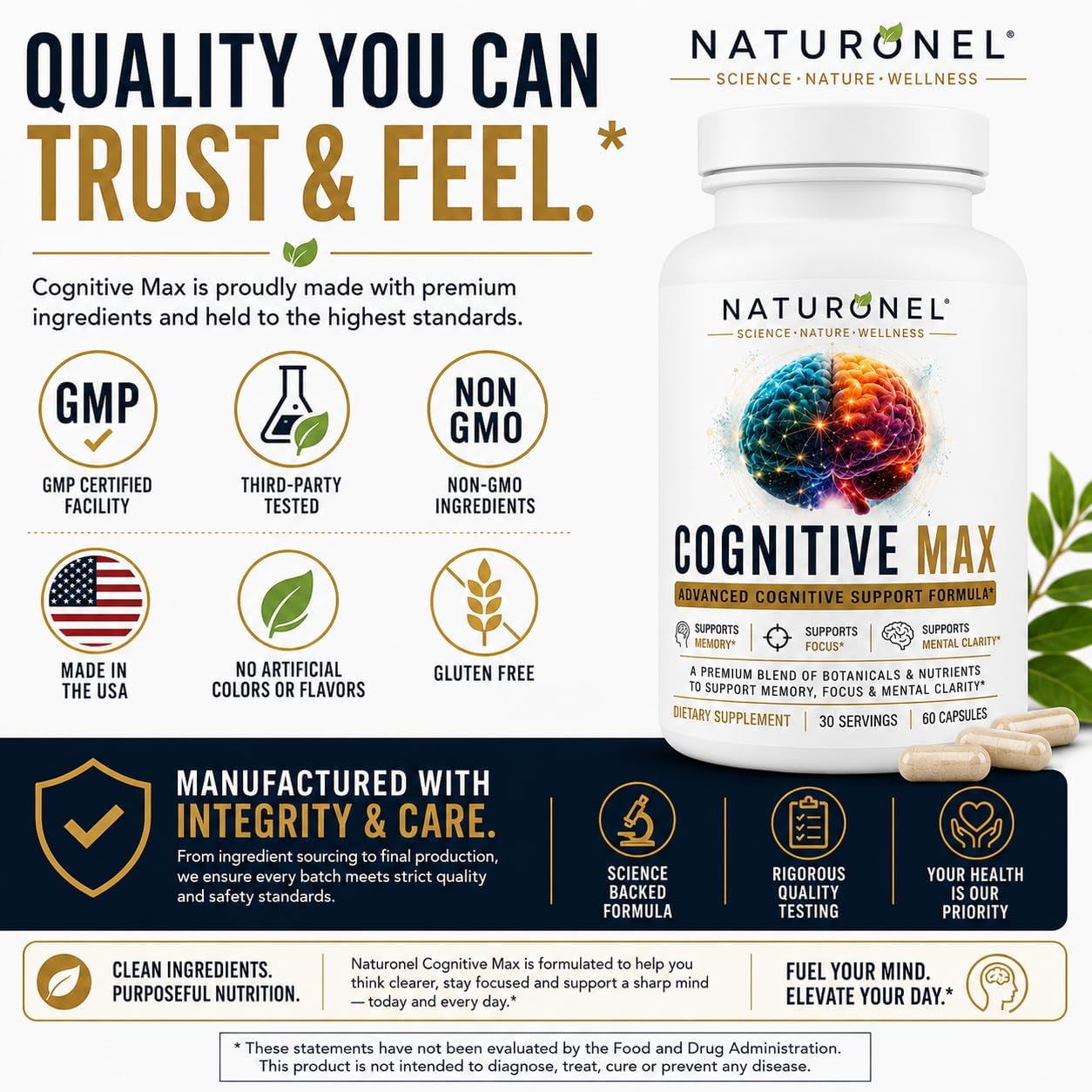 Cognitive Max Brain Supplement (3 Bottles) Focus Supplement for Memory, Mental Clarity &amp; Brain Health Support – Nootropic Formula with DMAE, Bacopa &amp; Phosphatidylserine