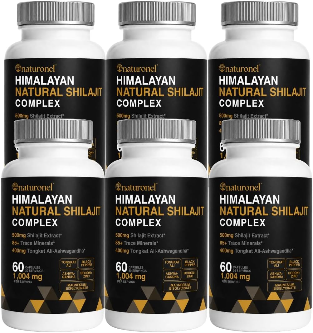 Highest Potency Black Shilajit for Men (6Pack) 80% Fulvic Acid – Tongkat Ali, Ashwagandha, Boron &amp; Black Pepper | 85+ Trace Minerals &amp; Fulvic Acid | Pure Himalayan Shilajit Capsules