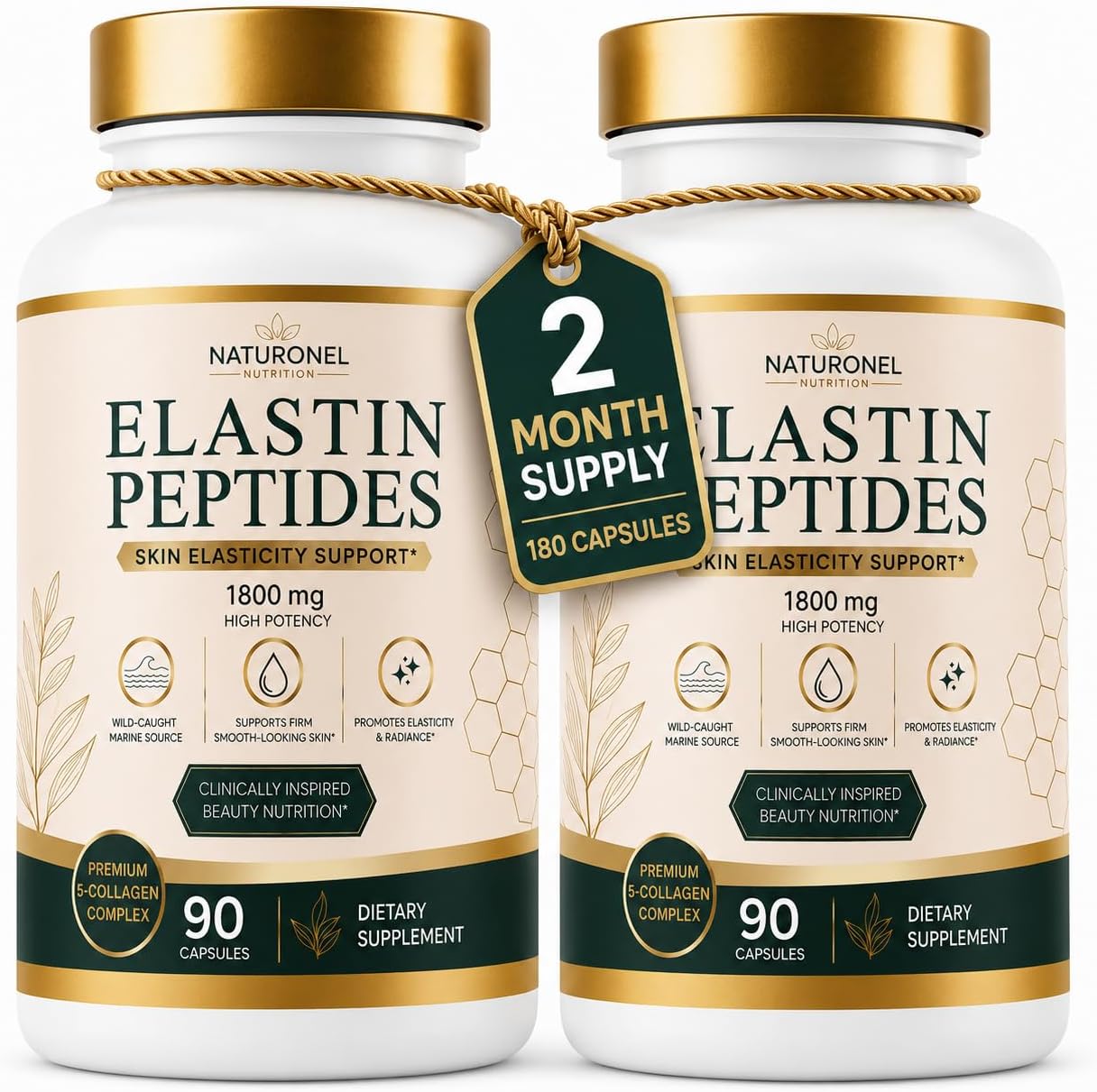 Elastin Peptide Skin Tightening Formula (2 Bottles) 1800mg Per Serving, Supports Skin Firmness &amp; Elasticity, Daily Beauty Supplement for Healthy-Looking