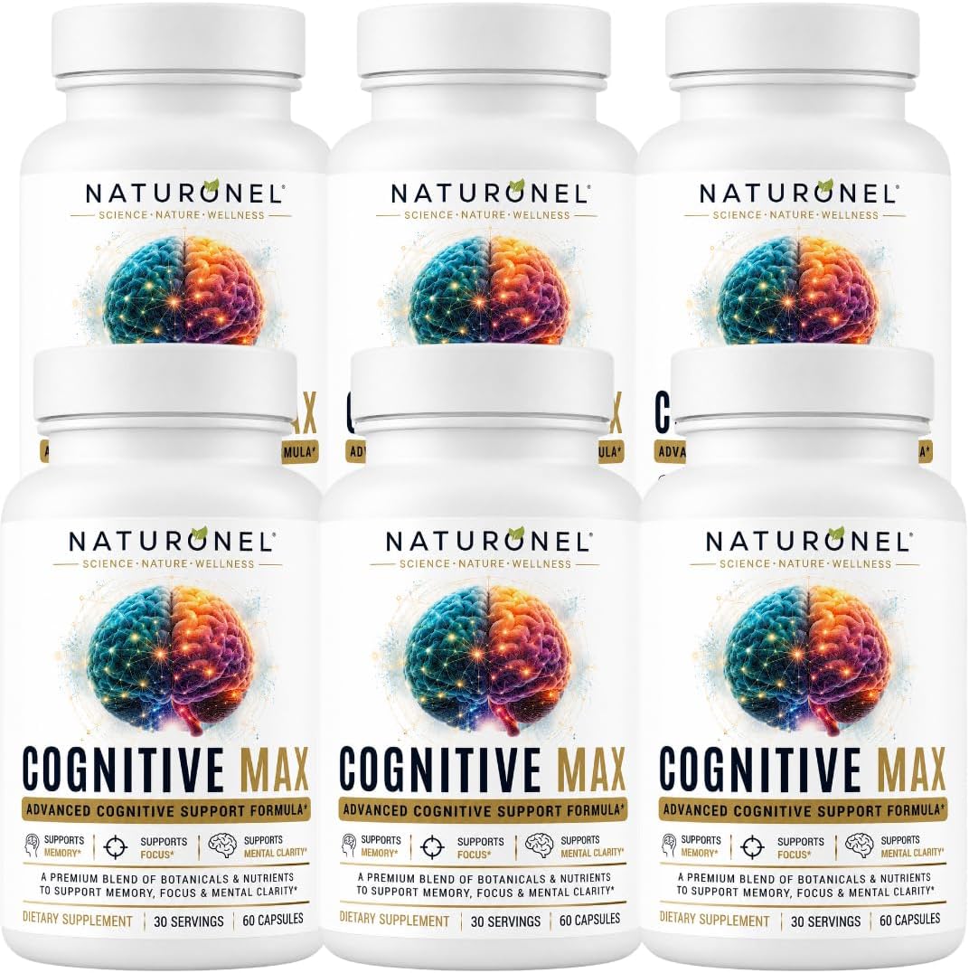 Cognitive Max Brain Supplement (6 Bottles) Focus Supplement for Memory, Mental Clarity &amp; Brain Health Support – Nootropic Formula with DMAE, Bacopa &amp; Phosphatidylserine